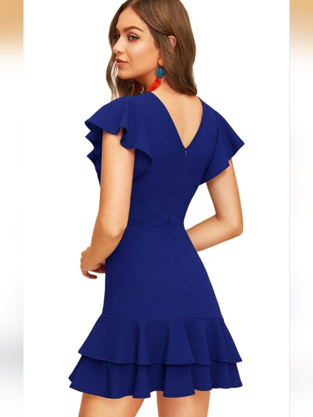 Blue Ruffled Hem Mini Dress - Picture 7 of 7